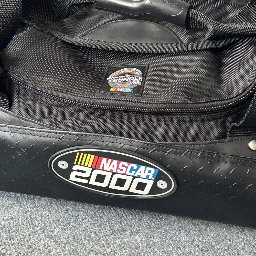 NASCAR 2000 Goodyear Thunder Rolls Duffel Bag Vintage Leather Trim Travel Gym‎